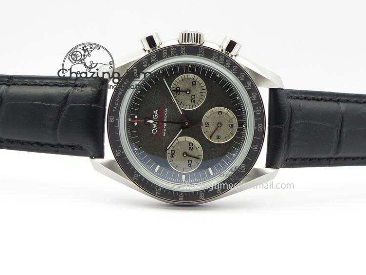 0322 Minimalist Speedmaster Apollo XVII Gray Dial On Black Leather Strap Manual Winding Chrono Movement 8222